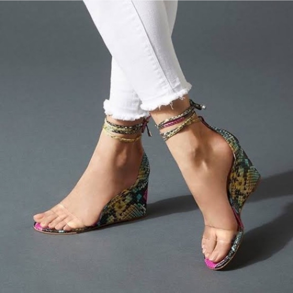 Vince Camuto Stassia Colorful Snake Print Wedge Sandals 8.5 Brand New In Box